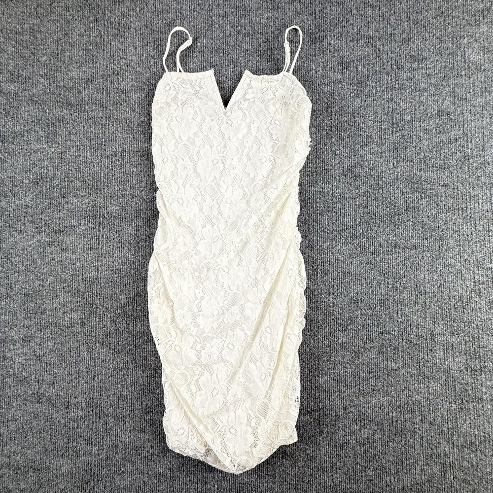 Justify Dress Juniors Small White Lace Floral Ruched Bodycon Slip Mini Party